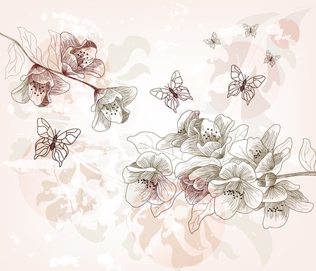 romantic hand drawn spring postcardのイラスト素材