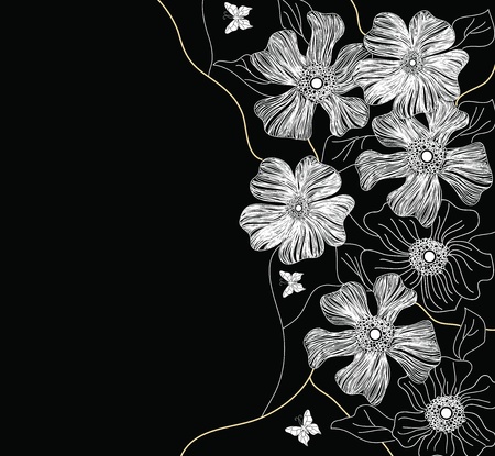 hand drawn decorated floral vectorのイラスト素材