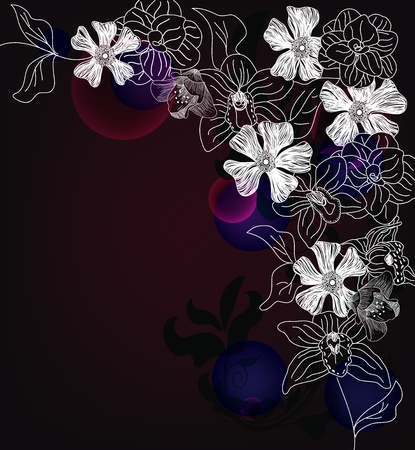 abstract dark background with different kinds of flowersのイラスト素材