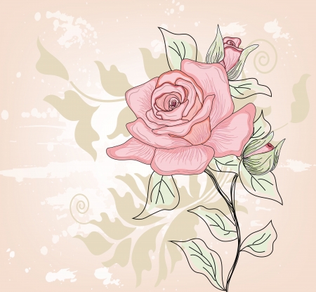 vintage invitation card with romantic hand drawn rose and space for text のイラスト素材