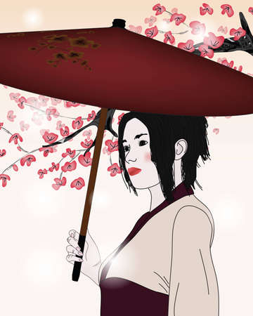 beautiful portrait of a geishaのイラスト素材