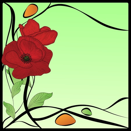 art nouveau frame with poppiesのイラスト素材