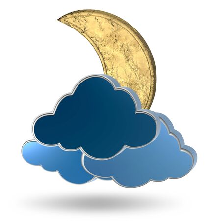 Gold crescent moon and clouds on a white backgroundの写真素材