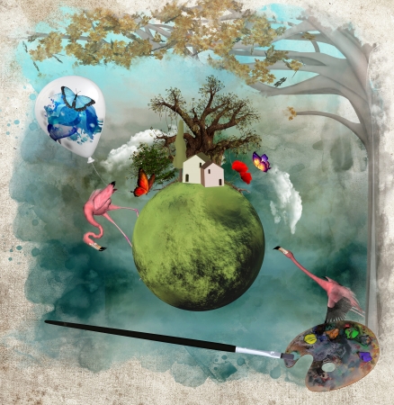 Surrealist painter canvasの写真素材