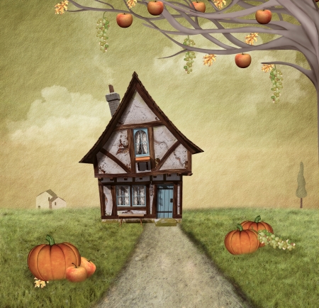 Autumnal country house - painted styleの写真素材