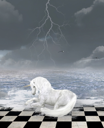 Beautiful unicorn in a surreal seascapeの写真素材