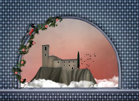 Old village - Digital painted artworkの写真素材