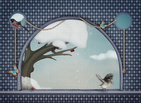 Winter window - Digital painted artworkの写真素材