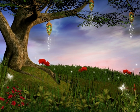 Enchanted nature series - Evening enchanted hillの写真素材