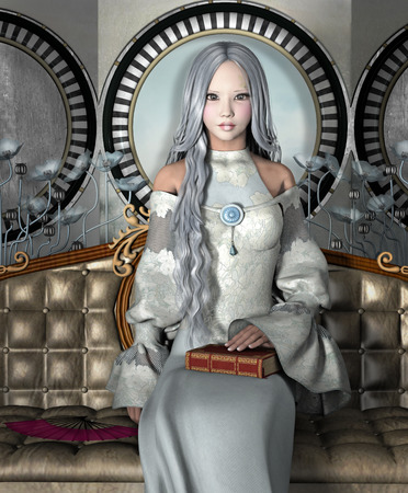 Portrait of a lady with bookの写真素材