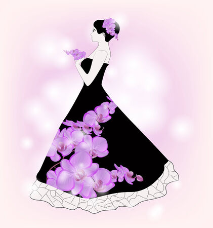 Sketch of a bride with orchidsのイラスト素材