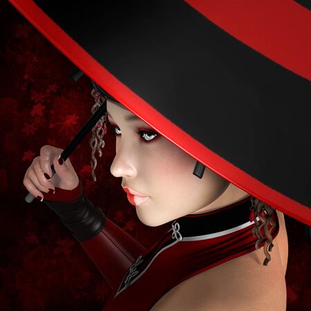 Fashion woman with umbrellaの写真素材