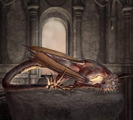 Dragon sleeps in an ancient buildingの写真素材