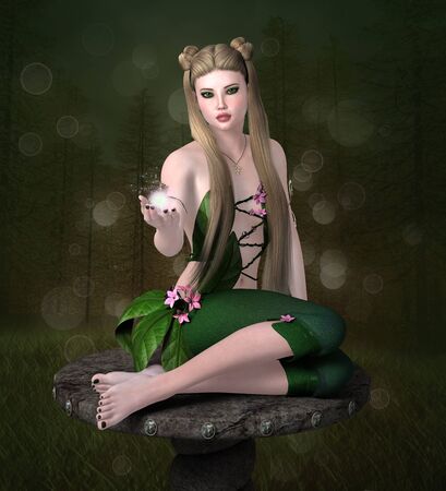 Beautiful green elf on a pedestalの写真素材