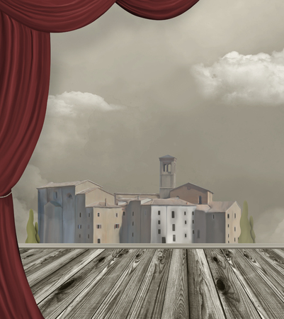 Background with an old villageの写真素材