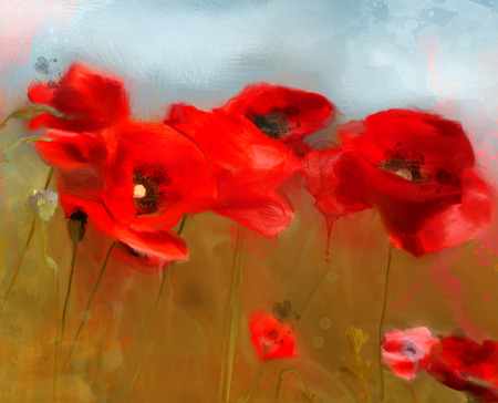 Poppies field - Oil Paintingの写真素材