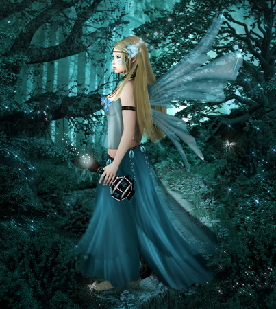 Blue fairy into the forestの写真素材