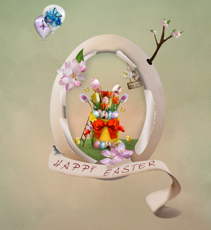 Easter illustration with easter eggの写真素材