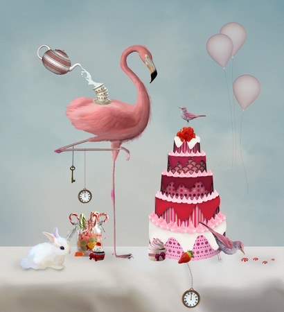 Wonderland series - Bizarre tea party with flamingoの写真素材