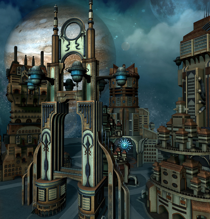 Fantasy space townの写真素材