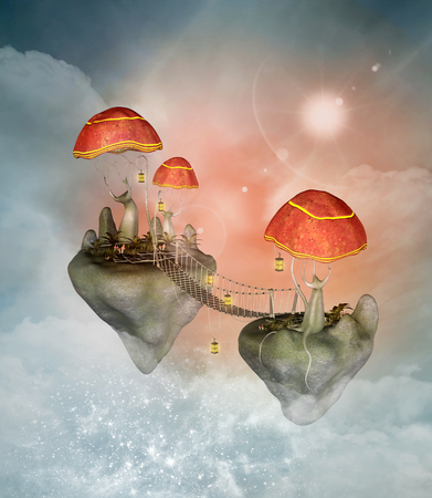 Enchanted flying mushroom townの写真素材