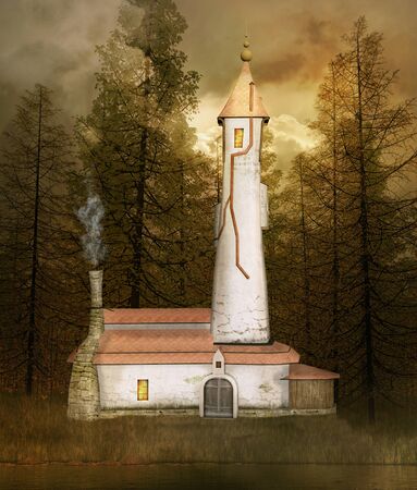 Mysterious fantasy house near a lakeの写真素材