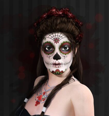 Dark woman with horror make up and braids - 3D illustrationの写真素材