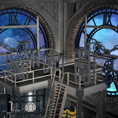 Steampunk clockwork tower roomの写真素材