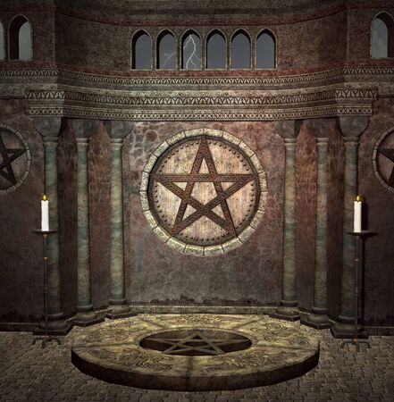 Medieval dark chamber with a pentacleの写真素材