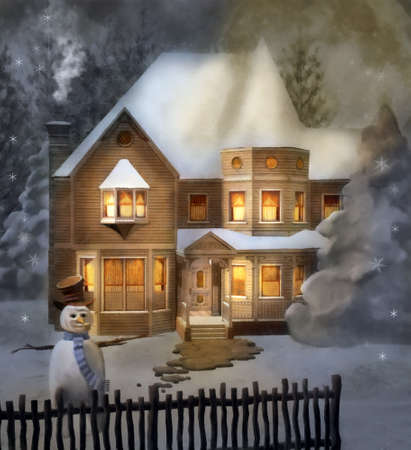 Elegant victorian house in a snowy sceneryの写真素材