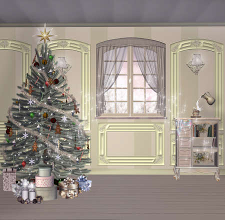 Vintage christmas room with a surreal touchの写真素材