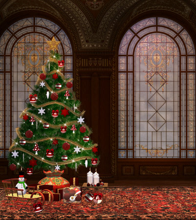 Christmas tree in an elegant living roomの写真素材