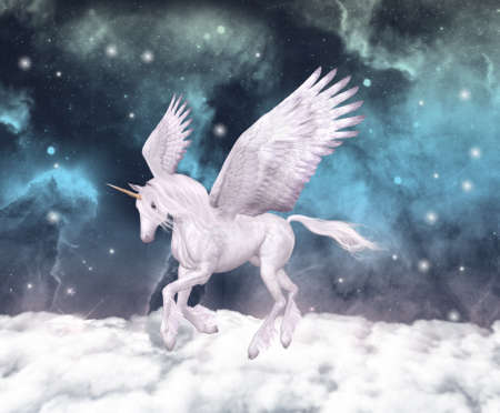 Wonderful pegasus gallops over the cloudsの写真素材