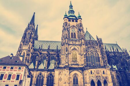 St. Vitus Cathedral on the grounds of Prague Castle in Prague, Czech Republic.のeditorial素材