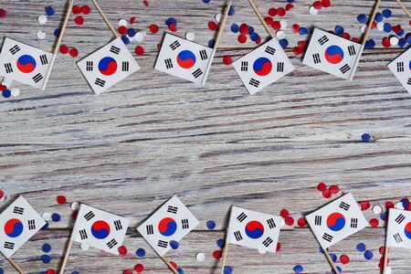 Independence Day of South Korea concept with flag on white wooden background top viewの写真素材