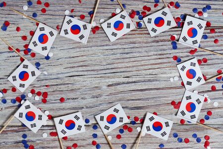 Independence Day of South Korea concept with flag on white wooden background top viewの写真素材