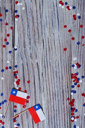 Chile hanging flag for honour of veterans day or memorial day. Chile glory to the heroes of war concept.の写真素材
