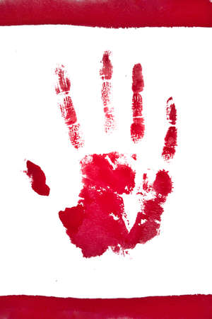 Handprint, palm red paint, concept and symbol stop, spot virus.の写真素材