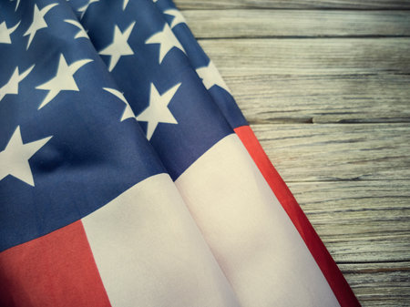 American flag on old wooden background, retro style, vintage. Happy Independence Day, July 4, USA....