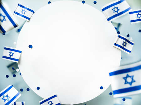 Israel. Independence Day. National flag on a white foggy background. The concept of freedom, memory and patriotism.の写真素材