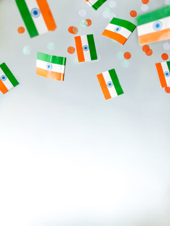 India Independence Day is August 15. Hindi. National flag on a foggy background. Defocusing.