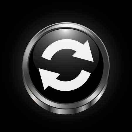 Vector image of white Rotation Arrow on black metalic button on black gradient backgroundのイラスト素材