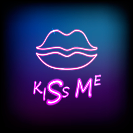 Vector Woman neon kiss Lips Retro Illustration.のイラスト素材