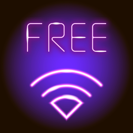 Free Wifi - neon sign. Wireless internet access point. Vector illustration.のイラスト素材