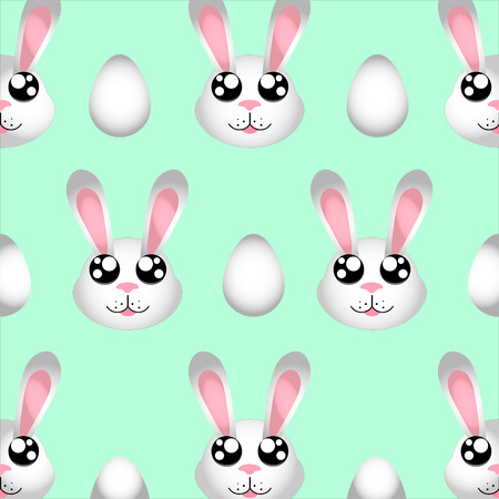 Happy Easter cute simple bunny illustrations seamless pattern and Easter eggs isolated on blue background.のイラスト素材