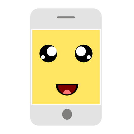 Smart phone flat with smile on screen on white backgroundのイラスト素材