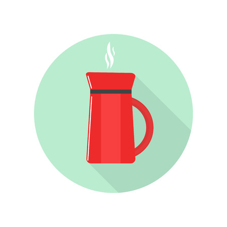 vector image of flat red coffee maker icon with shadow on green backgroundのイラスト素材