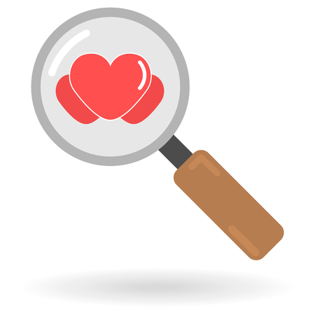 flat icon of loupe and red hearts isolatedのイラスト素材