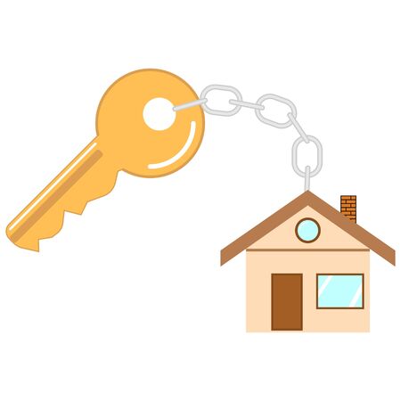 flat key icon with keychain in the form of a house isolatedのイラスト素材