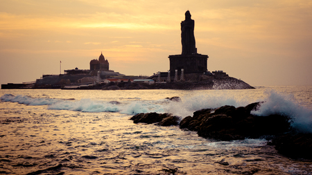 Sunset above the sea Kanyakumari Comorin capeの写真素材